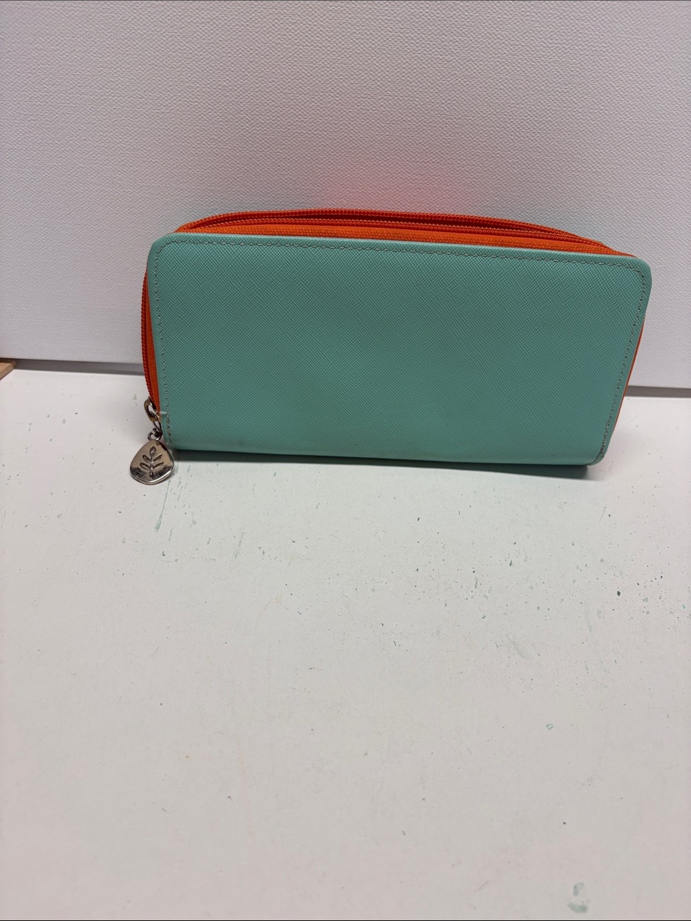 Two-Tone Mint and Coral Zip Wallet by - Picture 8 of 13